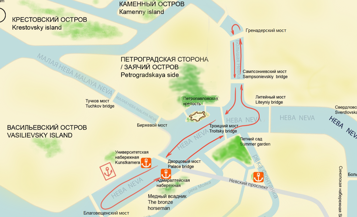 Разводные мосты на ночных теплоходных прогулках