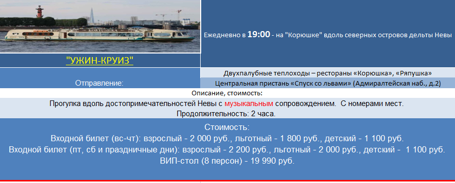 Вечерние экскурсии по рекам и каналам Санкт-Петербурга на теплоходах, прогулки на катере по каналам 