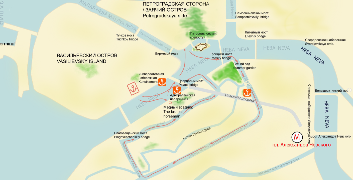 Северная Венеция - маршрут прогулки по рекам и каналам Петербурга