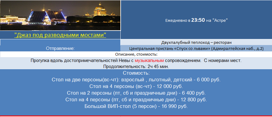 Ночные экскурсии по рекам и каналам Санкт-Петербурга на теплоходах, прогулки на катере по каналам 