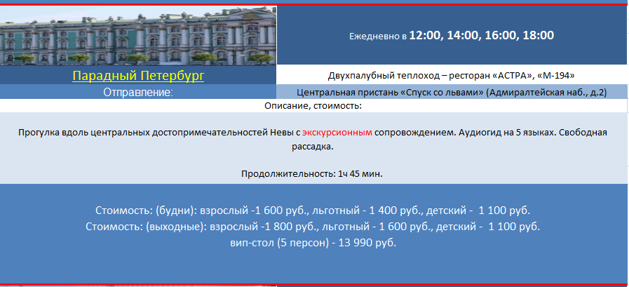 Дневные экскурсии по рекам и каналам Санкт-Петербурга на теплоходах, прогулки на катере по каналам 
