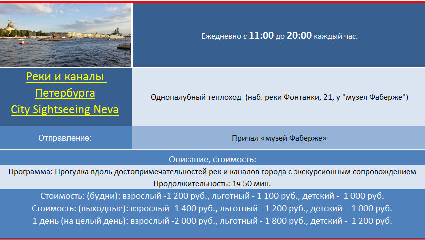 Дневные экскурсии по рекам и каналам Санкт-Петербурга на теплоходах, прогулки на катере по каналам