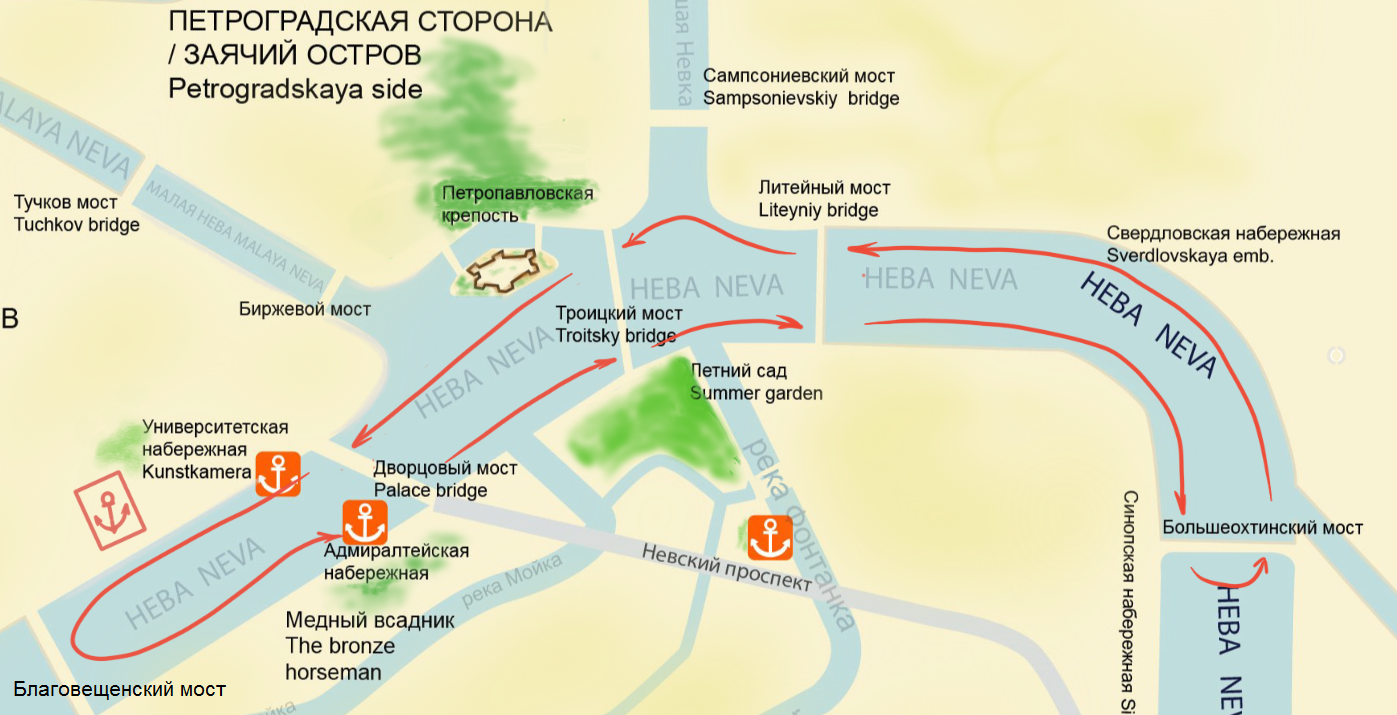 Разводные мосты на ночных теплоходных прогулках