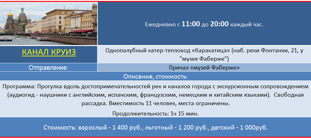 Дневные экскурсии по рекам и каналам Санкт-Петербурга на теплоходах, прогулки на катере по каналам 